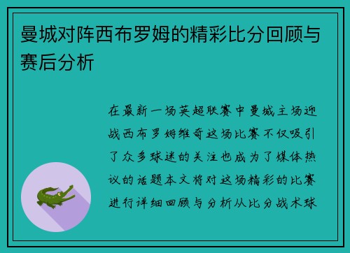曼城对阵西布罗姆的精彩比分回顾与赛后分析