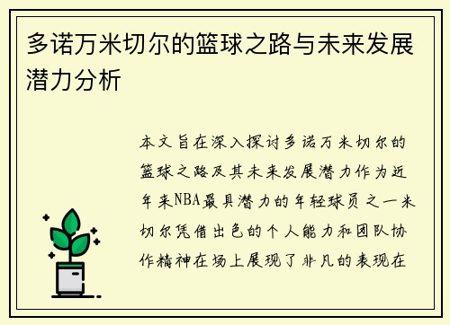 多诺万米切尔的篮球之路与未来发展潜力分析