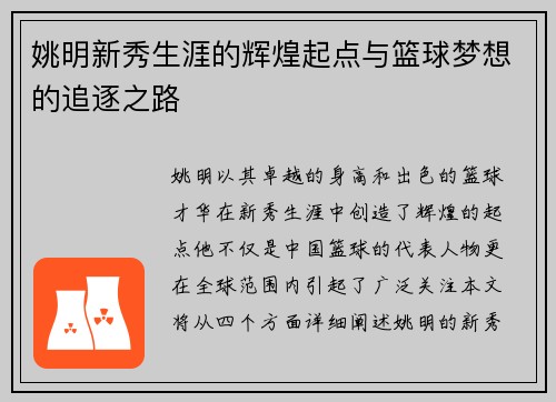 姚明新秀生涯的辉煌起点与篮球梦想的追逐之路