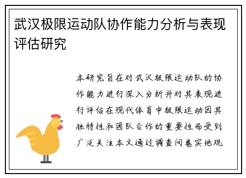 武汉极限运动队协作能力分析与表现评估研究